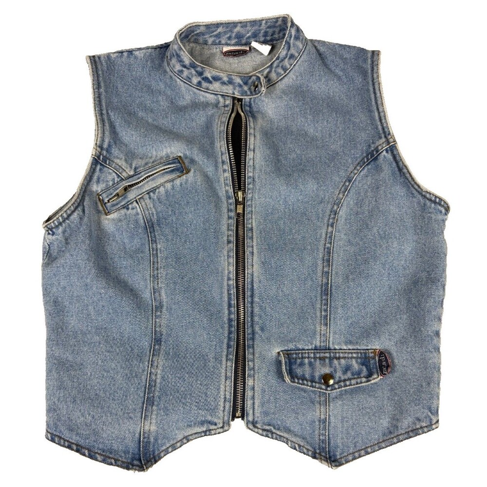 Zana Di Denim Moto Vest Womens M Zip Front Biker Light Wash Vintage 90s Y2K
